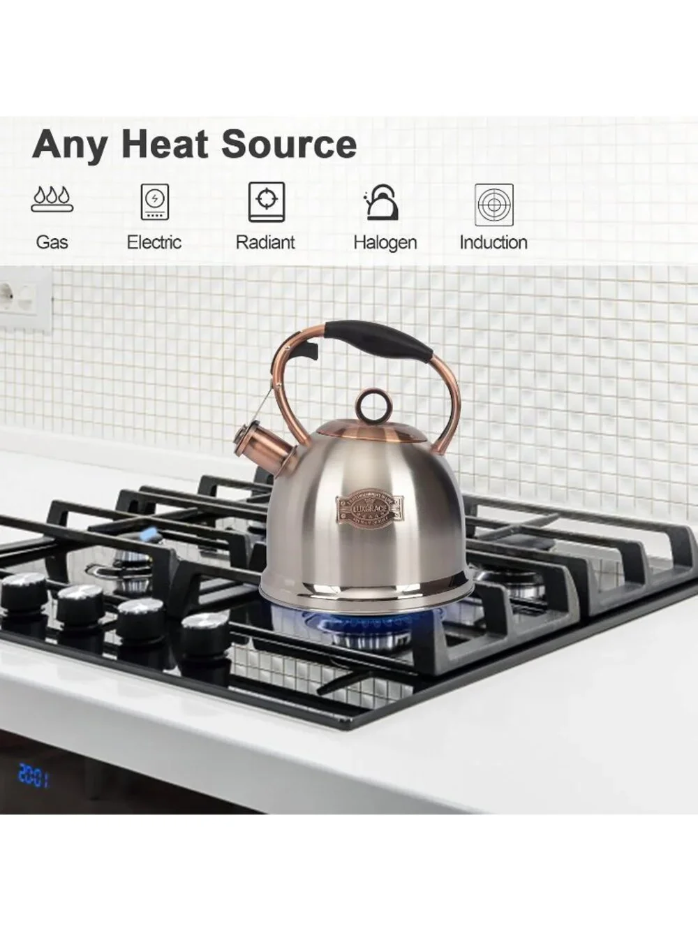 Silver Whistling Stainless Steel Kitchen Tea Kettle 2.6 Quart Stovetop Induction